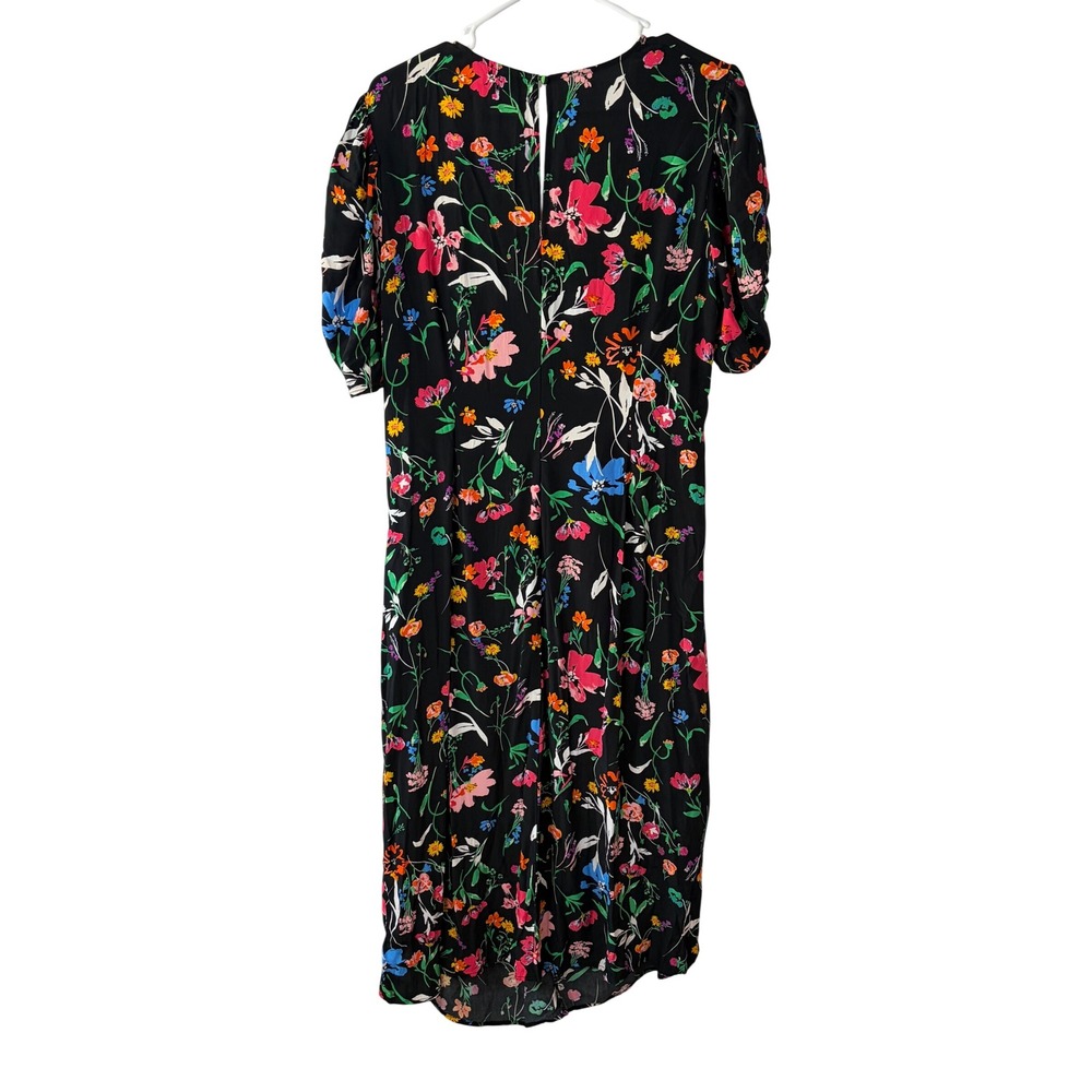 A New Day Womens Floral Ruched V-Neck Puff Sleeve Midi Dress Black XL - Picture 2 of 14